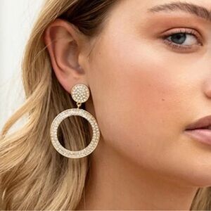 Plunder Gold Crystal Open Circle Drop Earrings